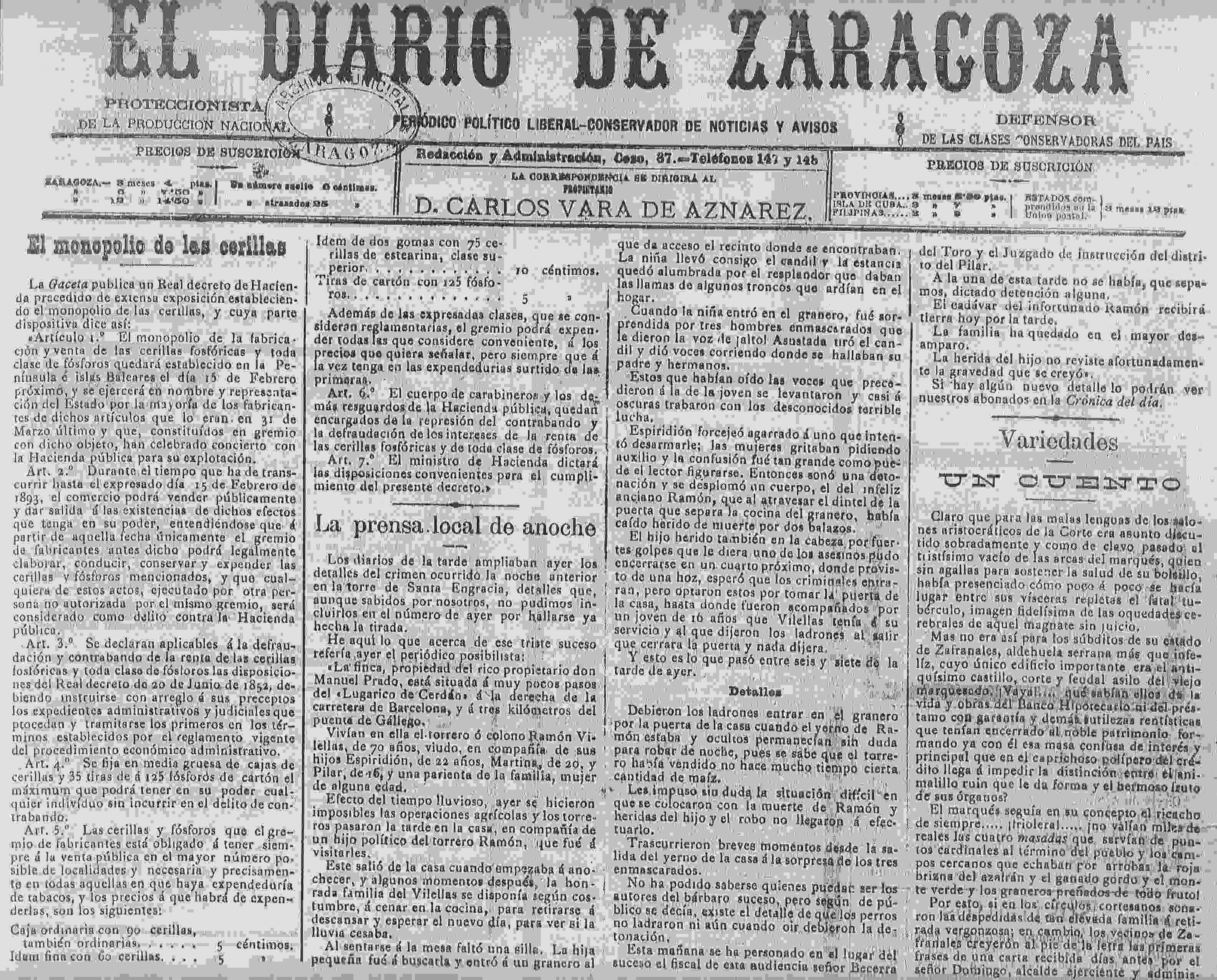 18921231_Asalto_Diario de Zaragoza